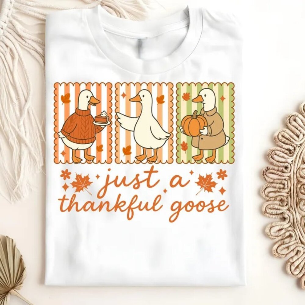 Just A Thankful Goose Shirt, Pumpkin Thanksgiving Tee